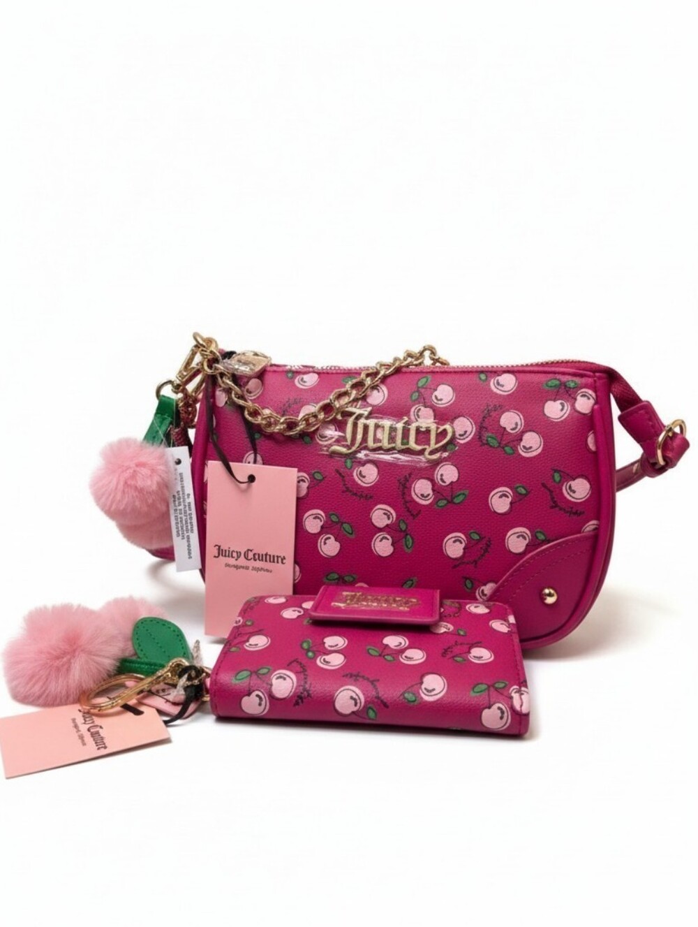 🍒▪️Juicy Couture▪️ Raspberry Cherry Girl Convertible Wristlet Matching Wallet
